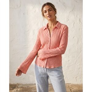 J.Jill blouse crinkle crepe gentle bell sleeve with pearl snap buttons